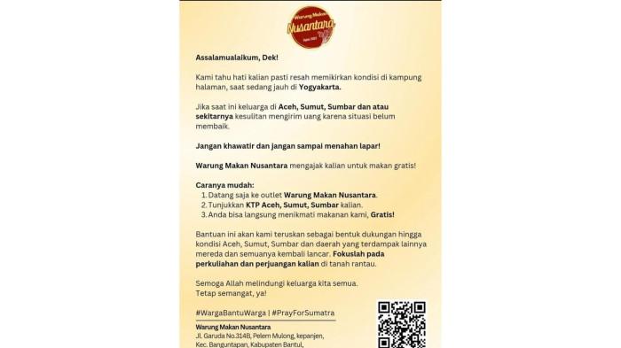 Bantuan Makan Gratis Warung Makan Nusantara