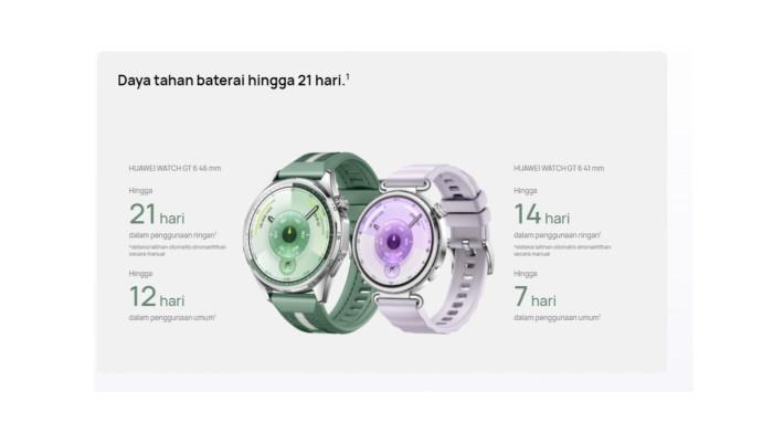 Daya tahan baterai Huawei Watch GT 6 yang dapat bertahan hingga 21 hari.