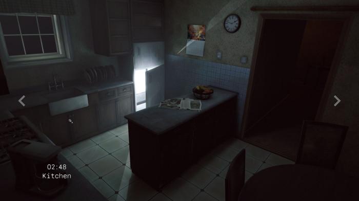 Cuplikan gameplay dari I'm On Observation Duty 8 dimana pemain memantau sebuah tempat melalui kamera pengintai untuk melihat kondisi di tempat tersebut.