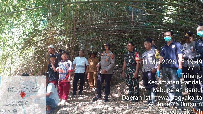 PENEMUAN MAYAT: Polisi sedang melakukan pemeriksaan temuan dua mayat tanpa identitas di Sungai Bedog, Padukuhan Mangir Tengah, Kalurahan Sendangsari, Kapanewon Pajangan, Kabupaten Bantul, Senin (11/5/2026) siang.