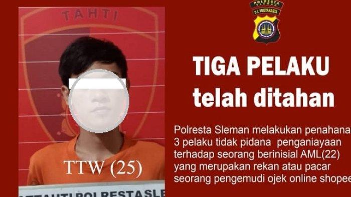 TERSANGKA: Polisi menetapkan tiga orang terduga pelaku penganiayaan terhadap rekan/pacar driver online sebagai tersangka. Ketiganya kini ditahan.