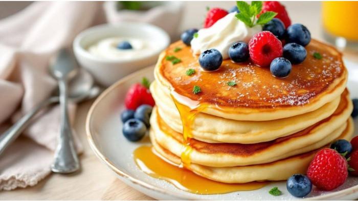 Pancake Topping Madu dan Potongan Buah