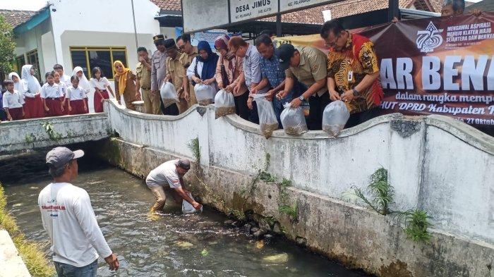 DPRD Klaten Tebar 50 Ribu Benih Ikan Nila di Sungai Desa Jimus
