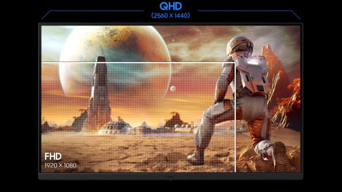 Resolusi Layar dari monitor Samsung Odyssey G5 G53F yang beresolusi QHD (2560x1440 piksel)