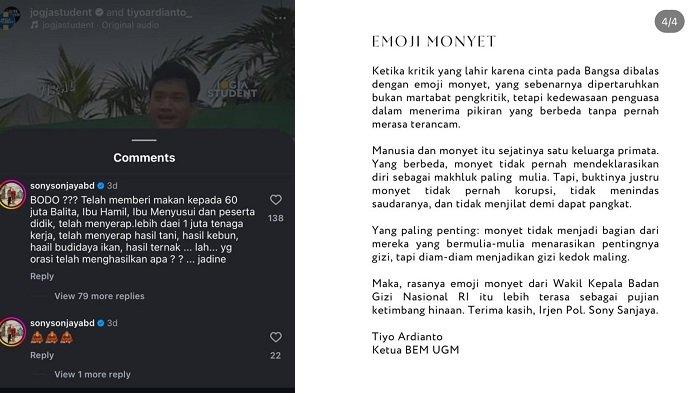 Komentar akun terverivikasi sonysonjayabd dan respons Ketua BEM UGM