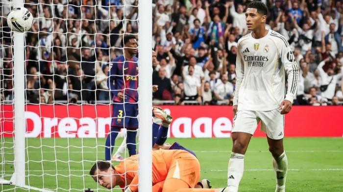 Selebrasi dingin dari Jude Bellingham untuk gol kedua Madrid.