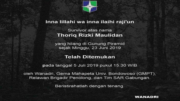 Akhir Pencarian Thoriq Pendaki yang Hilang di Gunung Piramid Bondowoso, Ditemukan Meninggal Dunia