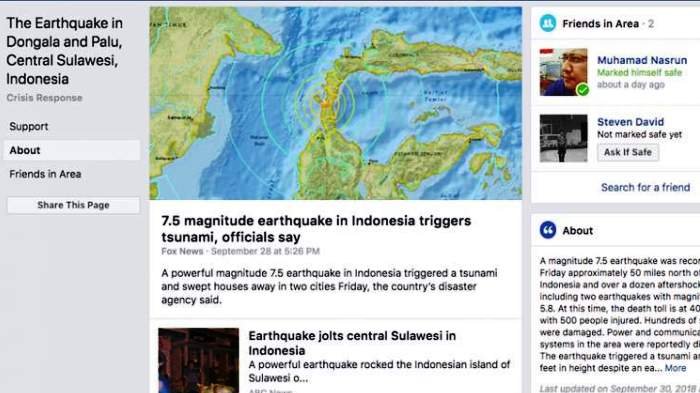 Facebook Aktifkan Fitur Safety Check untuk Mengecek Kondisi Teman yang Jadi Korban Gempa Palu