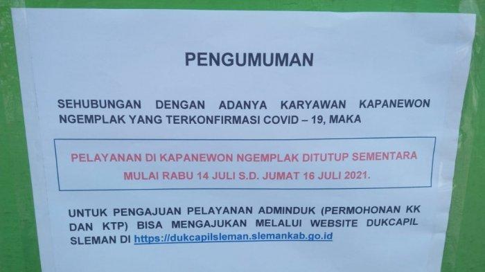 Sejumlah Pegawai Positif Covid-19, Kantor Kecamatan Ngemplak Sleman Ditutup Tiga Hari