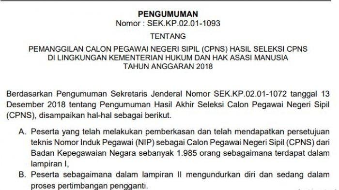 Pengumuman Hasil Akhir CPNS Kemenkumham 2018 Cek di cpns.kemenkumham.go.id, Mulai Tugas 1 Februari