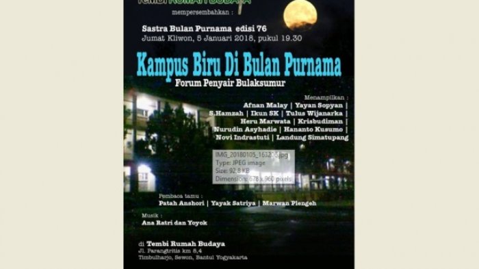 Malam Ini, Tembi Rumah Budaya Gelar Sastra Bulan Purnama