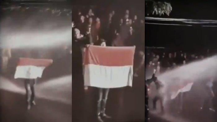 Viral Video Aksi Mahasiswa Berlindung di Balik Bendera Merah Putih Saat Dihajar Water Cannon