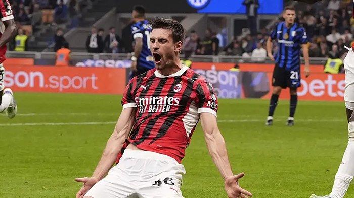 PEMBEDA DERBY MILAN - Selebrasi Matteo Gabbia ketika mencetak gol penentu kemenangan, pada Derby della Madonnina Inter Milan vs AC Milan, pekan ke-5 Liga Italia Serie A, Senin (23/9/2024). Bek Rossoneri itu menjadi pembeda di Derby Milan musim lalu. (ARSIP - Twitter / @SerieA)
