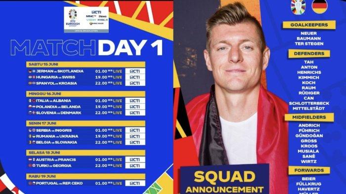 Live Gratis RCTI Jerman vs Skotlandia Euro 2024 Streaming TV Online, Toni Kroos di Starting XI
