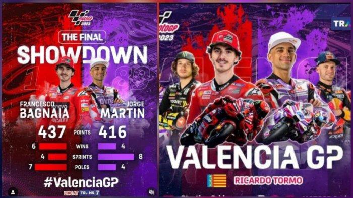 Link TV Online Live Streaming MotoGP Valencia 2023 Gratis Trans7, Jorge Martin vs Bagnaia Race
