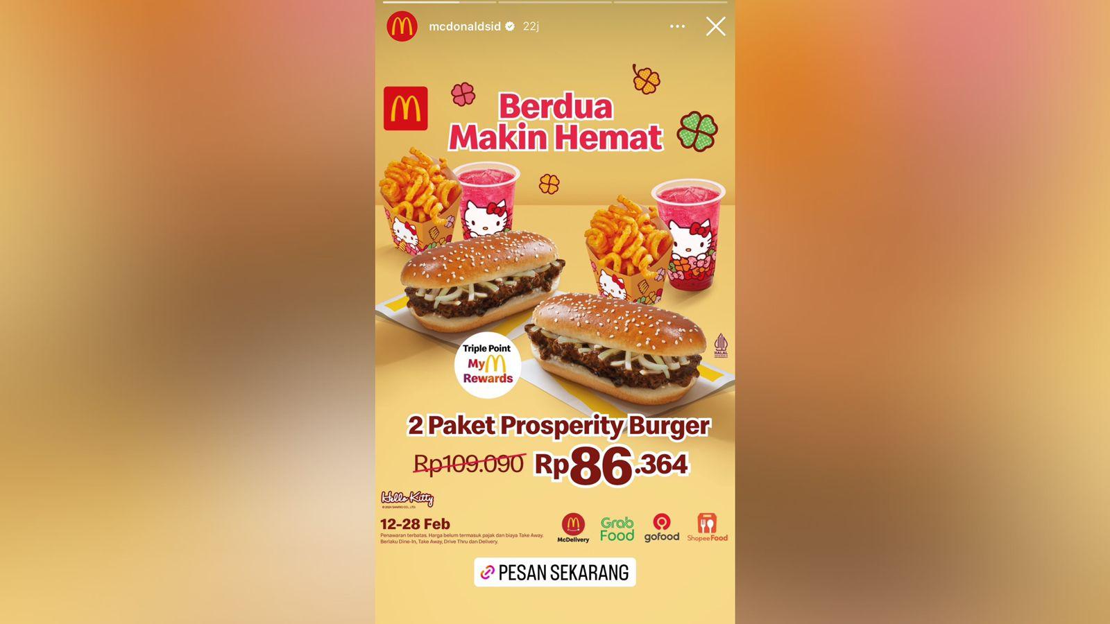 Promo McDonalds Hari Ini Berlaku Sampai 28 Februari 2024, Nikmati Paket Prosperity Burger Rp 86.364
