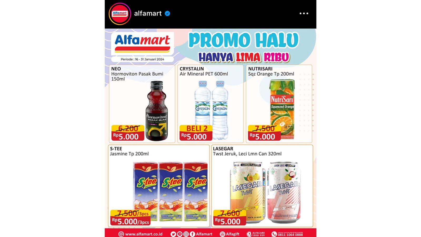 Raih Promo Halu di Alfamart Berlaku Hingga 31 Januari 2024, Ada Lasegar dan NutriSari Cuma Rp 5.000