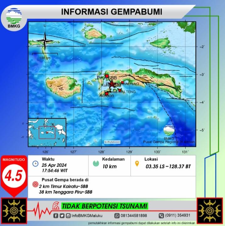 Gempa Terkini Magnitudo 4,5 SR Baru Saja Getarkan Maluku Kamis 25 April 2024, Info Lengkap BMKG