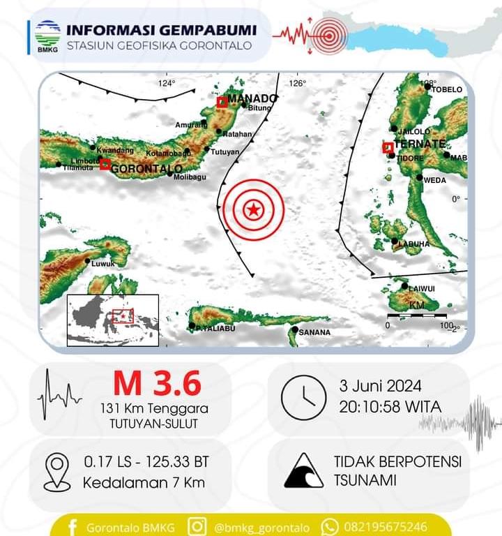 GEMPA Terkini Getarkan Tutuyan Sulut Selasa 3 Juni 2024 Malam, Simak Info Lengkap BMKG