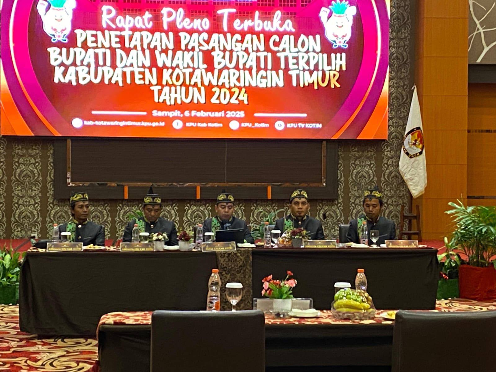 KPU Kotim Tetapkan Halikinnor-Irawati Sebagai Bupati dan Wakil Bupati Kotim Terpilih