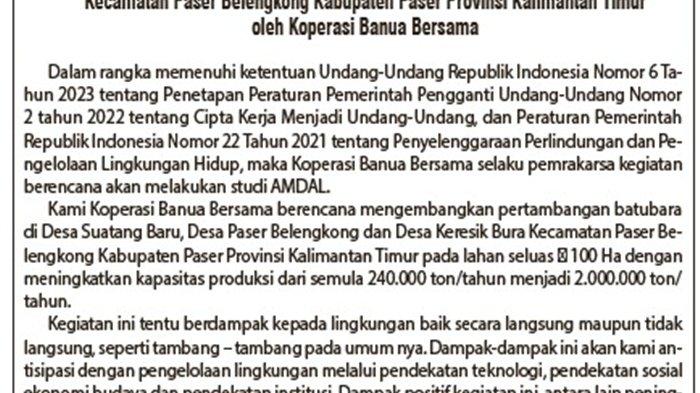 Koperasi Banua Bersama Sampaikan Pengumuman AMDAL