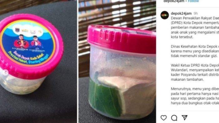 Viral Menu Cegah Stunting di Depok Hanya Nasi, Tahu, Kuah Sop, tapi Anggaran Rp 4,4 M, Kata Dinkes