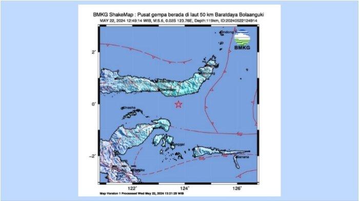 Gempa Barusan Magnitudo 5.6, Pusat Gempa Terkini 9 Menit yang Lalu di Bolaanguki, Sulut, Info BMKG