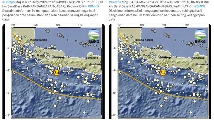 Barusan, Info BMKG Gempa 3.4 Magnitudo di Pangandaran, Pusat Gempa Jawa Barat di Kedalaman 13 Km