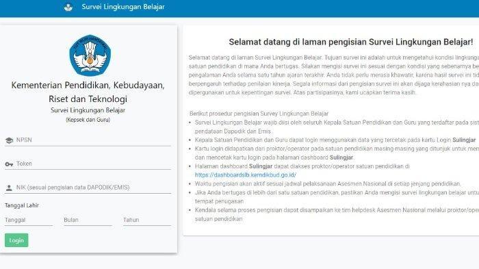 Klik dashboard sulingjar kemdikbud.go.id Login, Cara Isi Survei Lingkungan Belajar Guru SD atau SLB