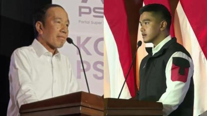 JOKOWI DAN KAESANG - Presiden ke-7 RI, Joko Widodo (Jokowi) (kiri) dan Kaesang Pangarep (kanan) di Kongres Partai Solidaritas Indonesia (PSI) di Graha Saba Buana, Solo, Jawa Tengah, Sabtu (19/7/2025).