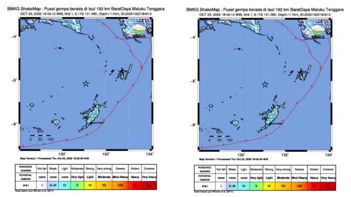 Update BMKG Gempa Bumi Magnitudo 6,1 Guncang Laut Barat Daya, Maluku Tenggara