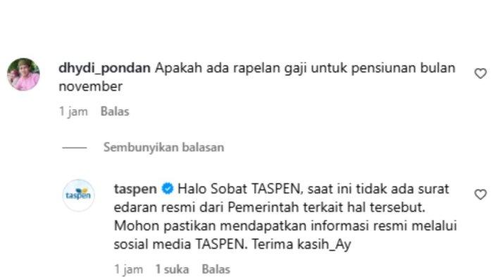 RAPEL GAJI PENSIUNAN - Jawaban Taspen soal isu rapelan kenaikan gaji pensiunan PNS yang disebut cair November 2025 (instagram/taspen)