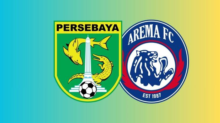 SKOR PERSEBAYA - Desain menunjukkan kolase logo resmi Persebaya Surabaya dan Arema FC yang diolah dari aplikasi visual Canva, Sabtu (22/11/2025). Kedua tim akan bertanding di BRI Super League 2025-2026 pekan ke-13, Sabtu (22/11/2025) pukul 15.30 WIB. Cek prediksi skornya berikut ini. (TRIBUNKALTIM.CO VIA CANVA)