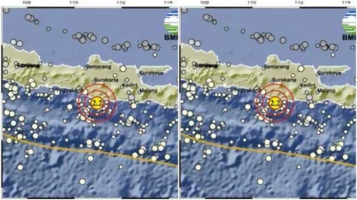GEMPA PACITAN - Gempa bumi berkekuatan magnitudo 2.2 mengguncang wilayah Pacitan, Jawa Timur, pada Selasa, 17 Februari 2026, pukul 03.56 WIB. (X@BMKG)