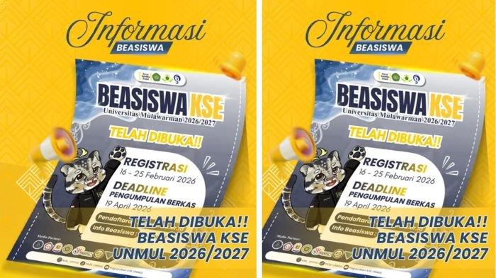 BEASISWA KSE 2026 - Poster pengumuman Beasiswa KSE 2026 buka pendaftaran. Simak syarat daftarnya, mahasiswa Univesitas Mulawarman bisa daftar