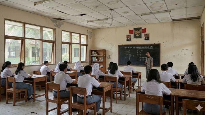 RUANG KELAS RUSAK - Ilustrasi ruang kelas diolah menurut Gemini AI. Kalimantan Timur masuk provinsi dengan ruang kelas ringan terbanyak untuk sekolah SMA