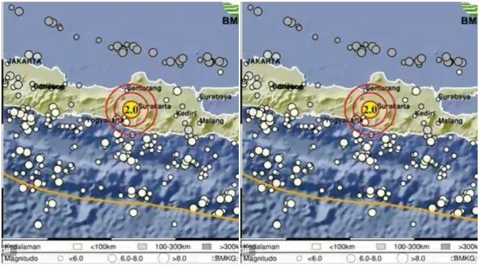 GEMPA BOYOLALI - Gempa pagi ini terjadi di Boyolali, Jawa Tengah, Selasa (10/3/2026) pukul 02.07 WIB. Gempa yang berpusat di Tenggara Boyolalu ini berkekuatan Magnitudo 2.0. (X @InfoBMKG)