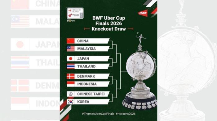 UBER CUP 2026 - Bagan drawing perempat final Uber Cup 2026. Ujian berikutnya Putri KW dkk, Indonesia vs Denmark. Berikut hasil drawing dan jadwal perempat final Uber Cup 2026. Ujian berikutnya Putri KW dkk, Indonesia vs Denmark.