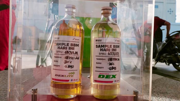 HARGA BBM KALTIM - Ilustrasi wujud bahan bakar minyak atau BBM non-subsidi dipajang di etalase SPBU Pertamina pada Rabu 20 Mei 2026 pagi. 