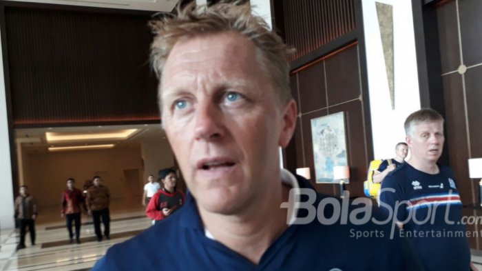 Pelatih Timnas Islandia, Heimir Hallgrimsson, di Hotel Fairmount, Senayan, Jakarta Pusat, Sabtu (13/1/2018)