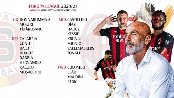 LENGKAP Jadwal Liga Europa dan Klasemen, Sparta Praha vs AC Milan, Tak Ada Nama Hakan Calhanoglu