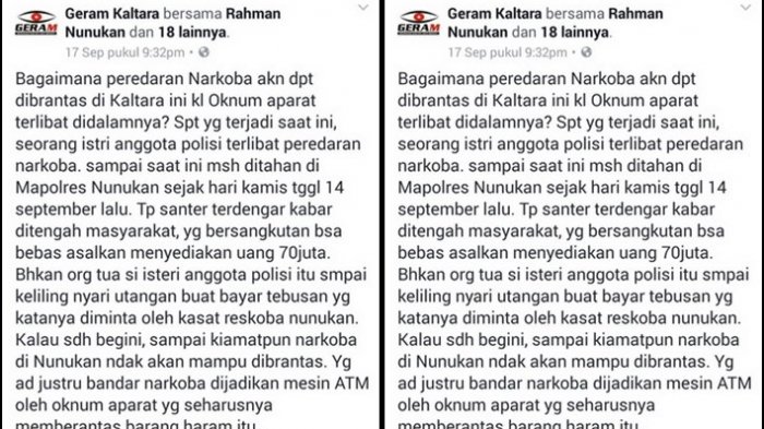 Tuding Istri Aparat Terlibat Narkoba, Polisi Buru Akun Geram Kaltara