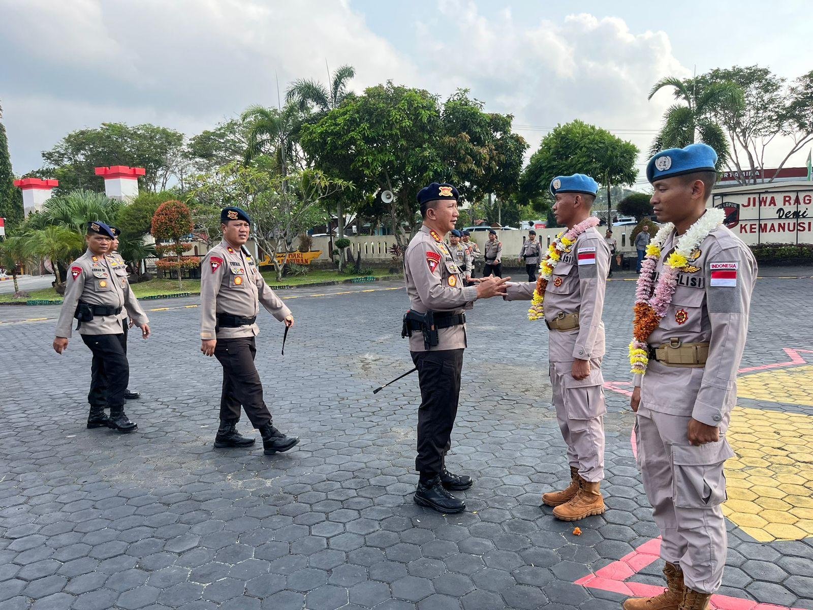 Brimob Kaltim Sambut Kedatangan Personel Purna Tugas Satgas FPU 4 Minusca