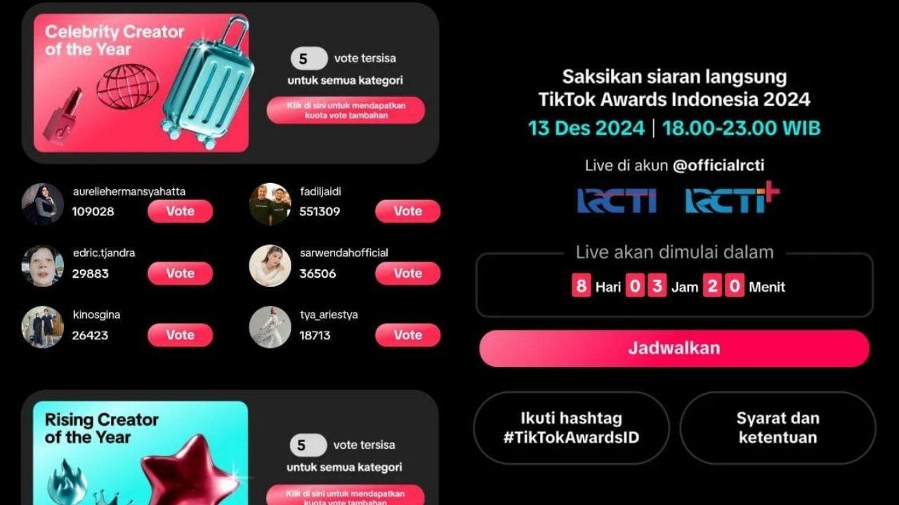 13 Daftar Nominasi TikTok Awards Indonesia 2024, Ada Aurel Hermansyah hingga Sarwendah