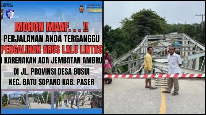Jembatan Busui Paser Ambruk, Rute Pengalihan Lalu Lintas Kaltim-Kalsel, Kendaraan Kecil hingga Bus