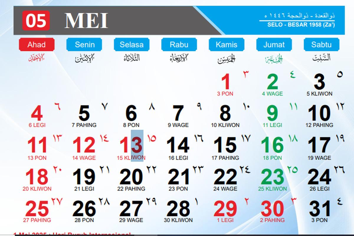 Daftar Libur Kalender Mei 2025 Resmi SKB 3 Menteri, Tanggal Libur, Cuti Bersama, dan Long Weekend