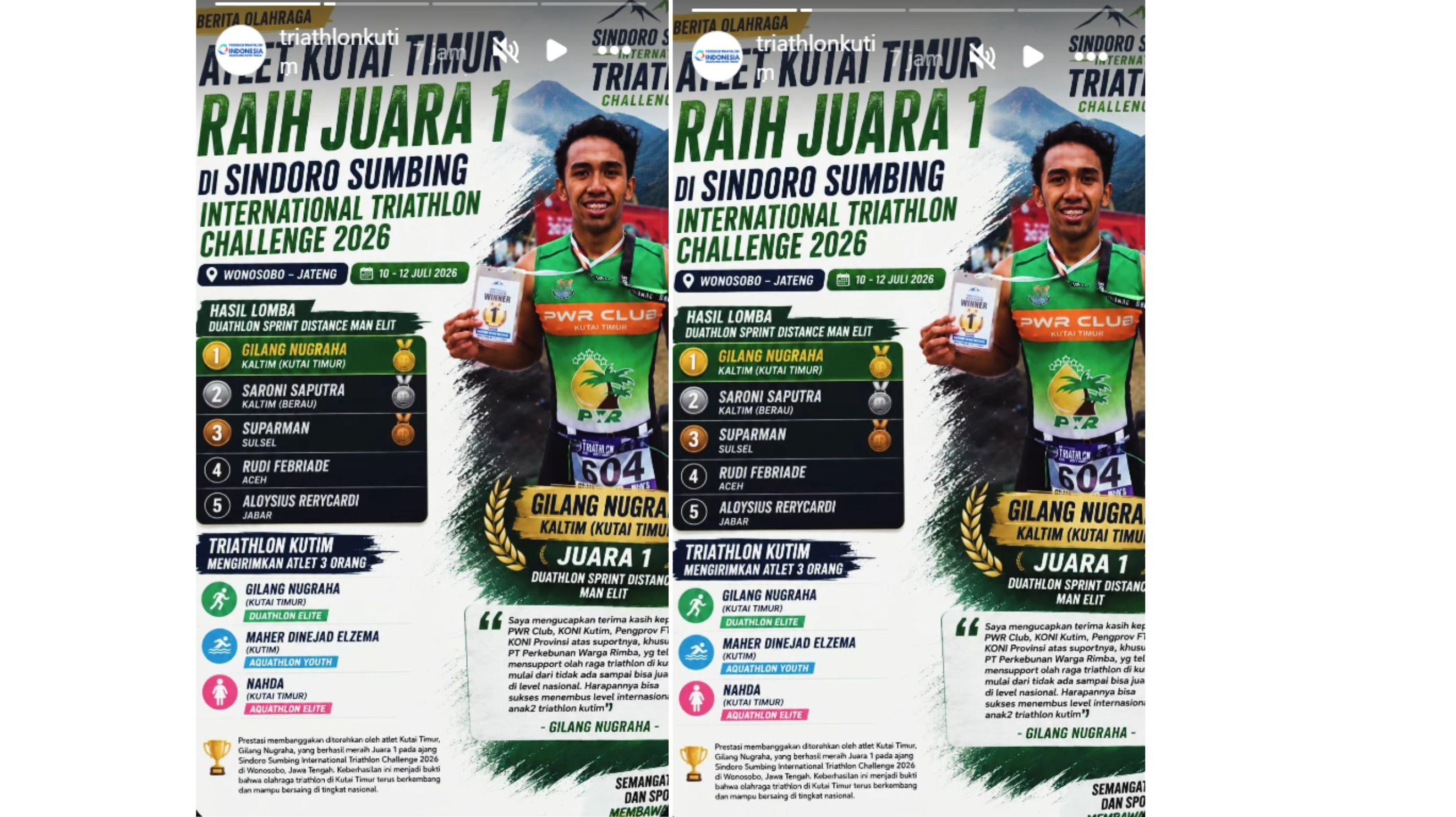 Atlet Kutai Timur Juara 1 Duathlon Elite di Sindoro Sumbing International Triathlon Challenge 2026 - Tribunkaltim.co