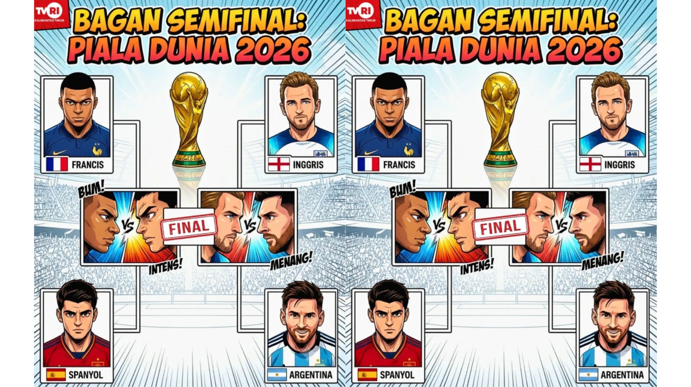 Jadwal Semifinal Piala Dunia 2026 dan Titik Nobar Kaltim: Prancis vs Spanyol, Inggris vs Argentina - Tribunkaltim.co