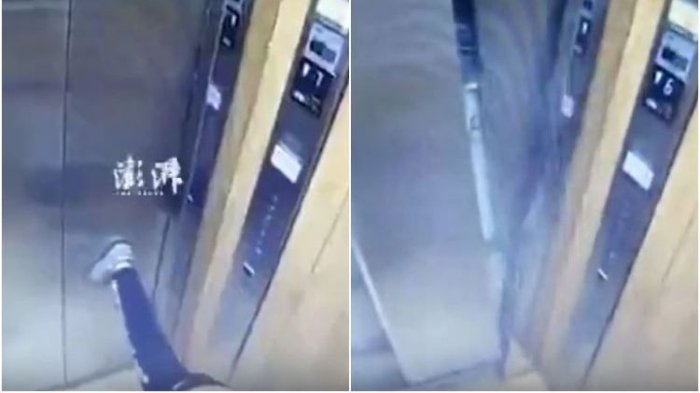 Hanya dengan Sentuhan Kaki, Bocah Ini Hancurkan Pintu Lift Sebuah Gedung