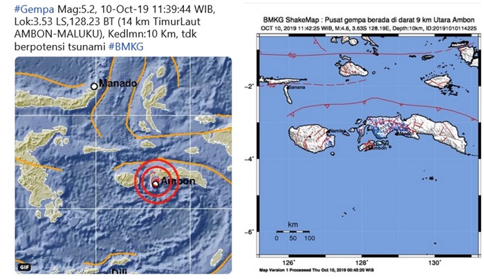 Hanya Selang 3 Menit, 2 Gempa 5,2 SR dan 4,6 SR Guncang Ambon, BMKG Tanggapi Isu Gempa Besar